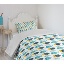 Cartoon Style Scale Motifs Bedspread Set