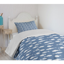 White Silhouette Fish Bedspread Set