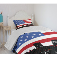 Skyline and US Flag Bedspread Set