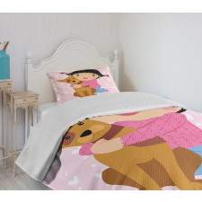 Doodle Girl and Pet Dog Bedspread Set