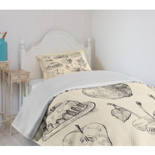 Hand-Drawn Sketch Meals Bedspread Set