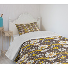 Dry Lotus Flower Design Bedspread Set