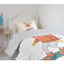 Cartoon Goat Snowboarding Bedspread Set