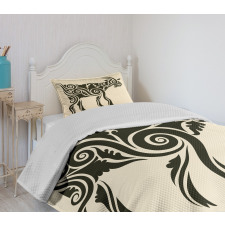 Tribal Waves Curves Tattoo Bedspread Set