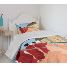 Ancient Men on Wheels Motif Bedspread Set