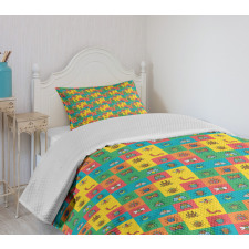 Cartoon Bugs in Square Bedspread Set