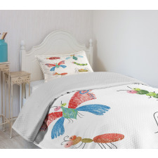 Hand Drawn Bug Pattern Bedspread Set