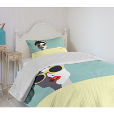 Retro Pop Art Young Woman Bedspread Set