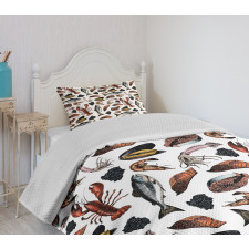 Vintage Seafood Concept Bedspread Set