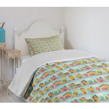 Small Town Street Houses Bedspread Set