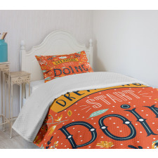 Motivational Slogan Leaf Bedspread Set