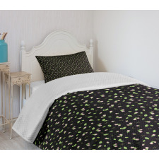 Rosebuds with Stems and Leaves Bedspread Set