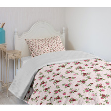 Rose Bouquet on Polka Dots Bedspread Set