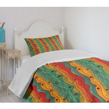 Wavy Vertical Lines Retro Bedspread Set