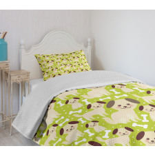 Puppies with Smiling Faces Bedspread Set