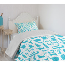 Funny Puppies in Aquatic Tone Bedspread Set