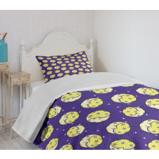 Crescent Moon in Sky Stars Bedspread Set