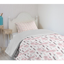 Pink Abstract Doodle Style Bedspread Set