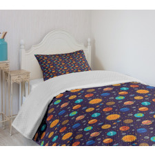 Cheerful Planets and Rockets Bedspread Set