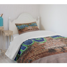 Graffiti Words Brick Wall Bedspread Set