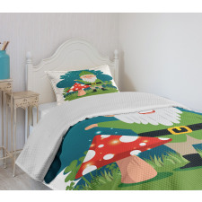 Elf with Mushroom in Forest Bedspread Set