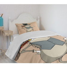 Funny Gentleman Cat Monocle Bedspread Set