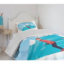 Man Skiing on a Snowy Hill Bedspread Set