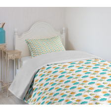 Sun and Clouds with Outlines Bedspread Set