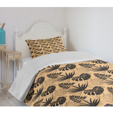 Monstera Plants on Stripes Bedspread Set