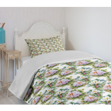 Aquarelle Art Swirly Leaves Bedspread Set