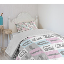 Pastel Checkered Funny Animal Bedspread Set