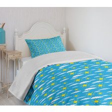 Yellow Sun and Fluffy Clouds Bedspread Set