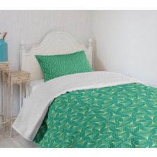 Biloba Leaves on Teal Shade Bedspread Set