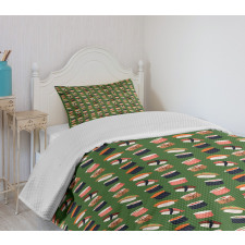 Seafood Rolls on Green Shade Bedspread Set