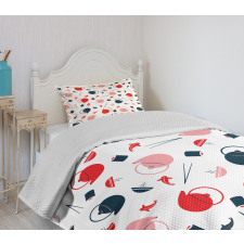 Teapots Salmon Chopsticks Bedspread Set