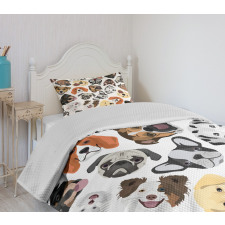 Faces of Various Dog Breeds Bedspread Set