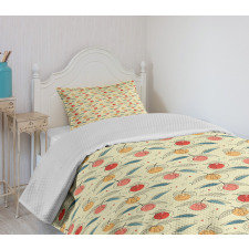 Fresh Tangerines with Leaves Bedspread Set