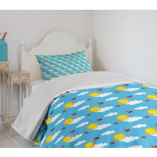 Sky Cartoon with Fluffy Clouds Bedspread Set