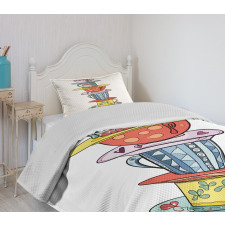 Hand Drawn Art Colorful Cups Bedspread Set