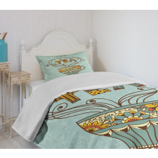 Cup Floral Ornamental Lines Bedspread Set