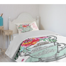 Lets Have Some Spring Tea Text Bedspread Set