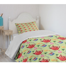 Teapots with Polka Dots Lemons Bedspread Set