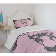 Grunge Look Animal Portrait Bedspread Set