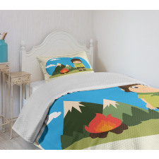 Kid Campfire on Mountains Bedspread Set