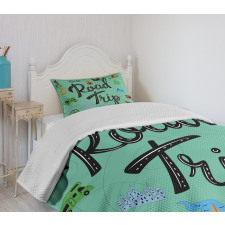 Road Trip Calligraphy with Map Bedspread Set