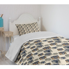 Old Fashioned Photo Devices Bedspread Set