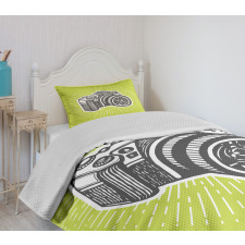 Sketch Style Camera Design Bedspread Set