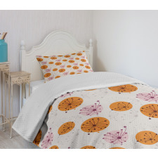 Pink Orange Spots Flowers Bedspread Set