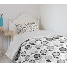 Abstract Blossoms Monochrome Bedspread Set