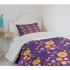 Cartoon Style Flower Blossom Bedspread Set